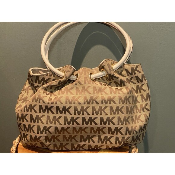 MICHAEL Michael Kors Purse Marina Signature Jacquard Drawstring Tassel HOBO Genu - Picture 5 of 16